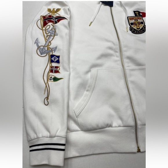 Polo Ralph Lauren Luxury Nautical Zip Up Hoodie in White Size Medium - NWT - Picture 9 of 16
